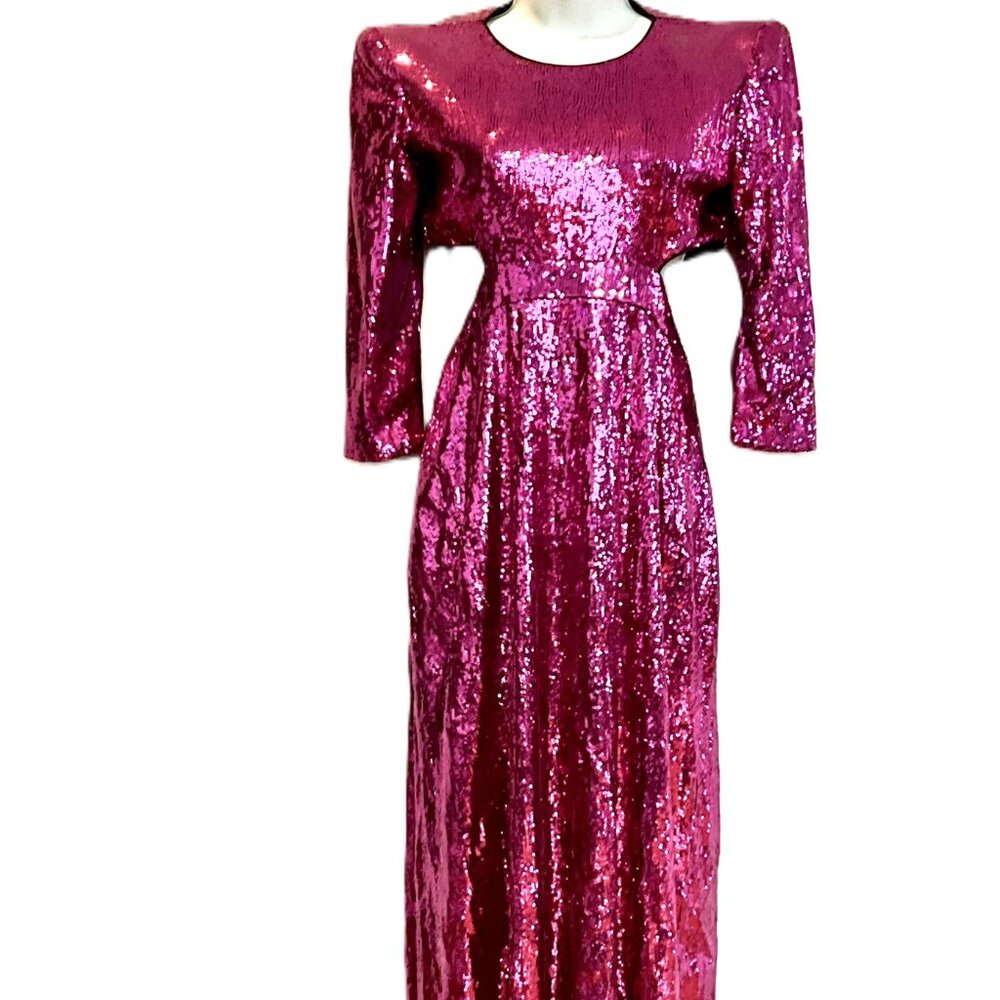 LE PIACENTINI Fuchsia Sequin Evening  Gown. Made in Italy. Size IT 42